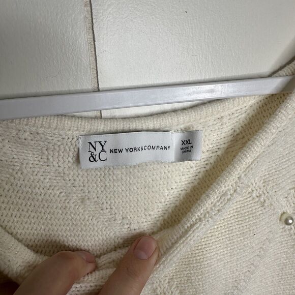 New York & Company Women's Plus Size XXL White Ivory Sweater Dress Pearl Accent - Picture 6 of 9